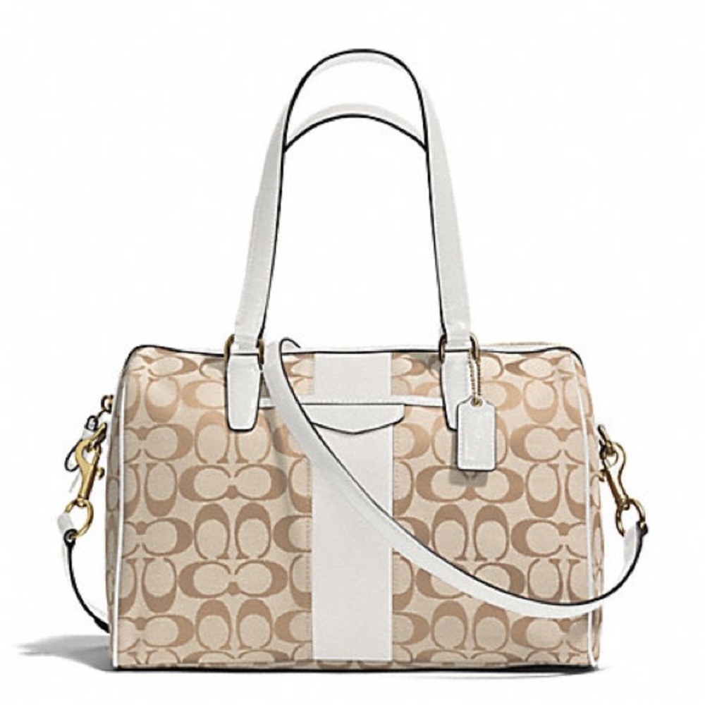 Coach Khaki Signature Stripe Nancy Satchel